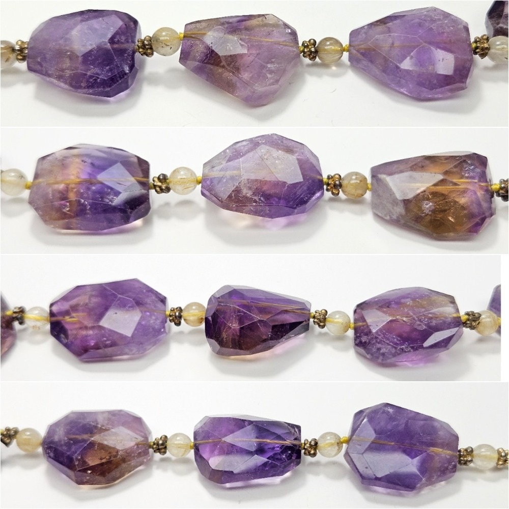 Natural Faceted Ametrine Amethyst Citrine Necklace Sterling Silver Statement 24" - Picture 8 of 17